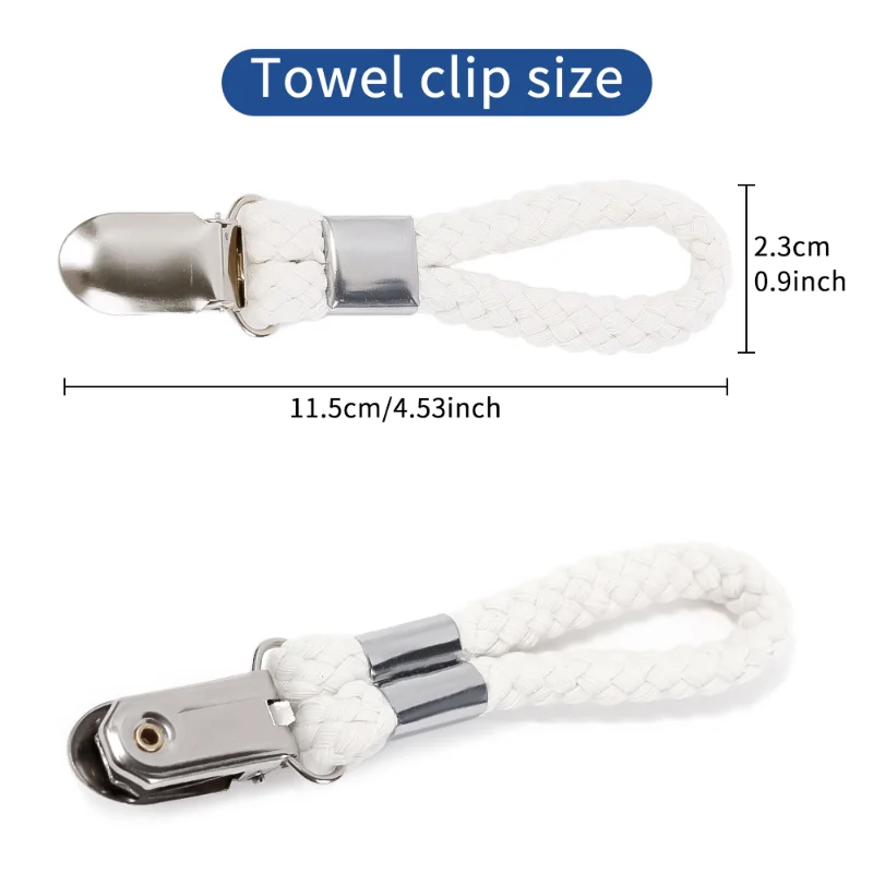 6/1PCS Bathroom Towel Clips Braided Multipurpose Cloth Hanger Bathroom Cotton Loop Towel Clip Metal Clamp Kitchen Home Storage