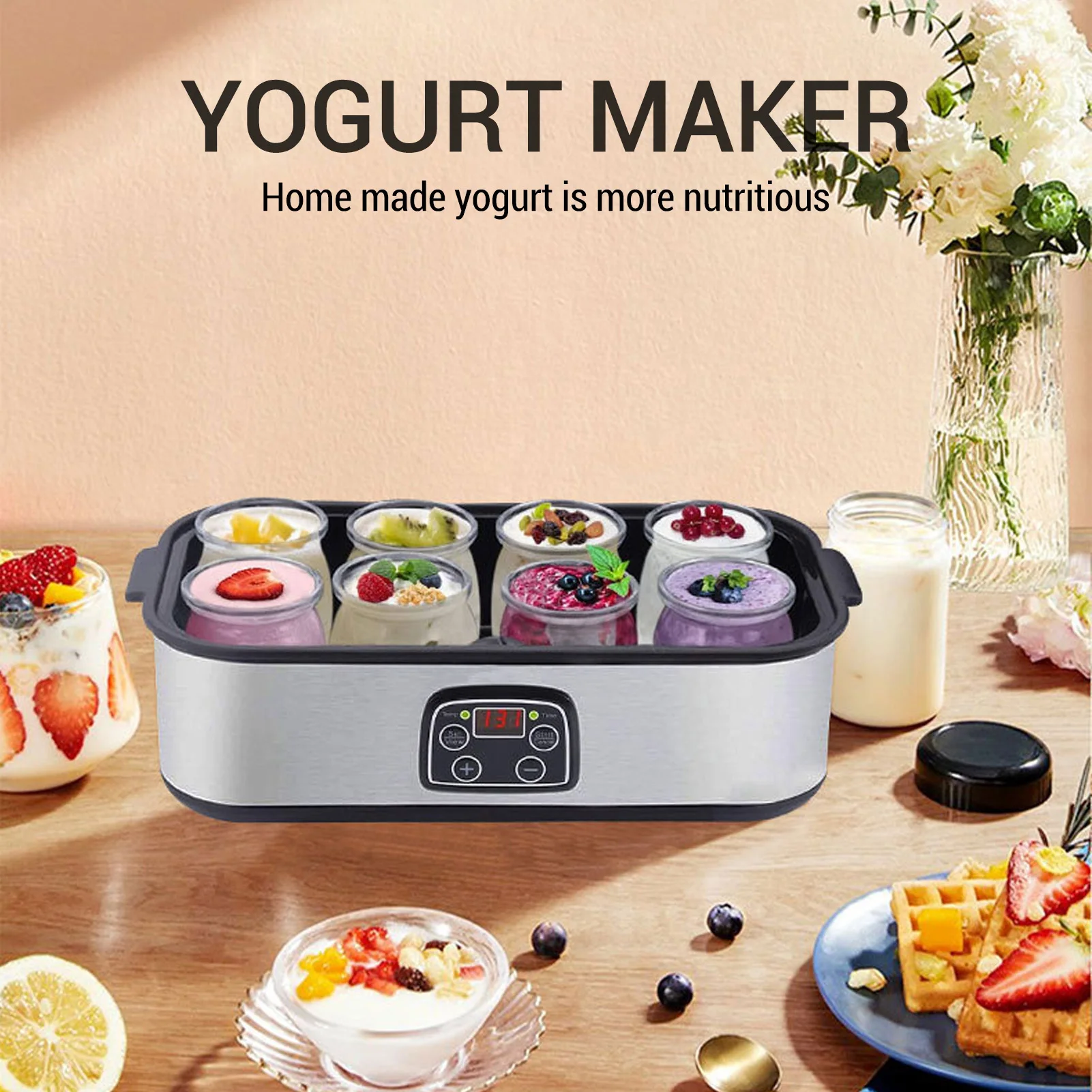 1.4L Electric Yogurt Maker Adjustable Temperature Time Yogurt Maker Machine with 8pcs Yogurt Jars for Milkshake Jam Ice Cream Pu
