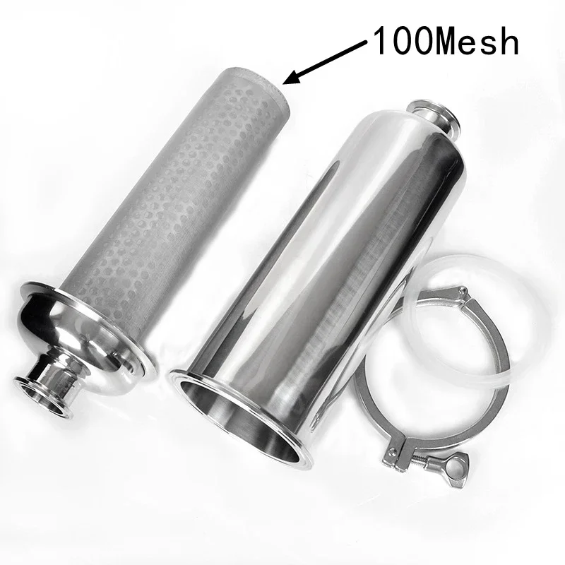 Pipeline Strainer 304 Sanitary Grade Stainless Steel 38mm 51mm Pipe Tri Clamp 100 Mesh Beer Homebrew Fitting Ferrule 50.5mm 64mm