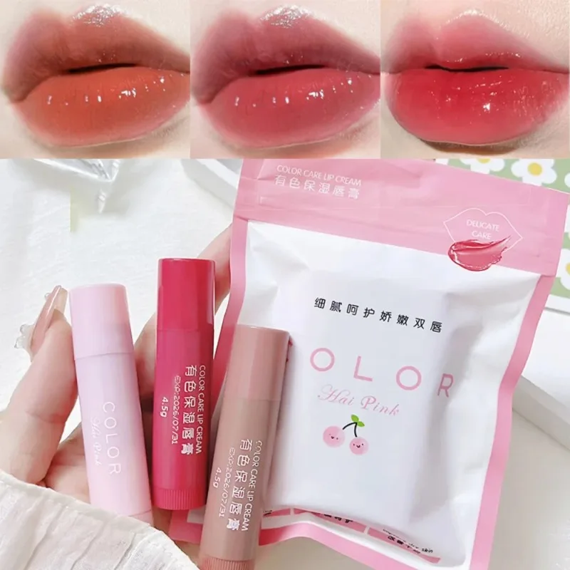 3-Piece Water Glow Lip Oil Set Long-Lasting Moisturizing Anti-drying Plumping Colored Lip Balm Lipstick Fade Lip Line Makeup Set