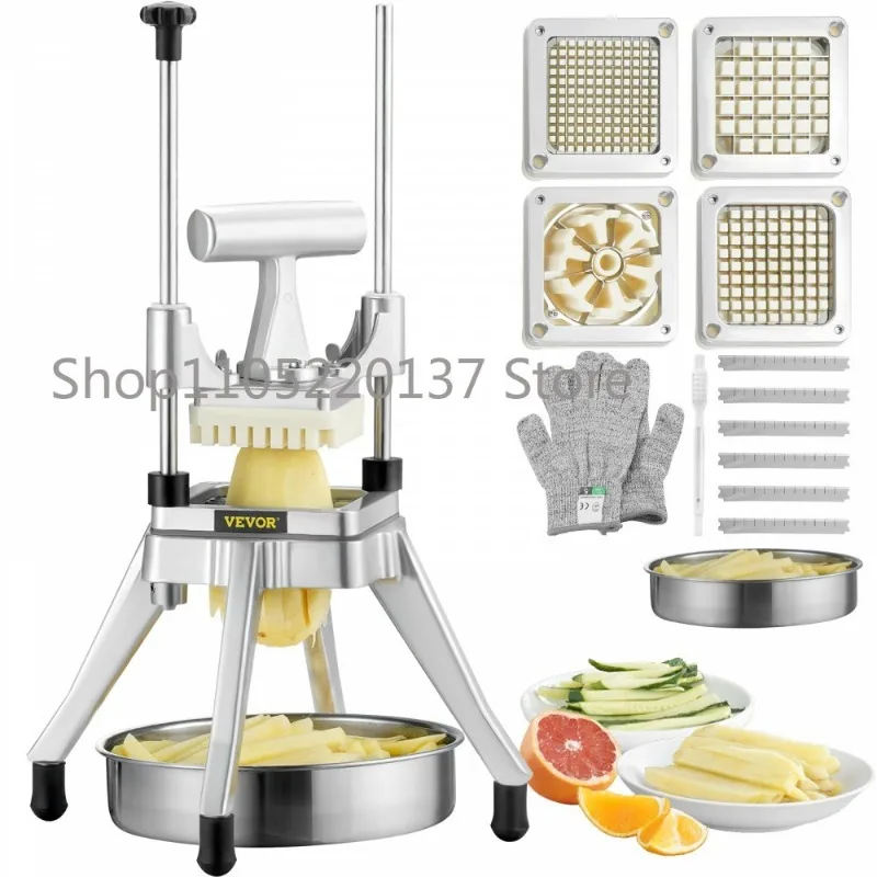 VEVOR Commercial Vegetable Fruit Stainless Steel French Fry Cutter with 4 Blades 1/4