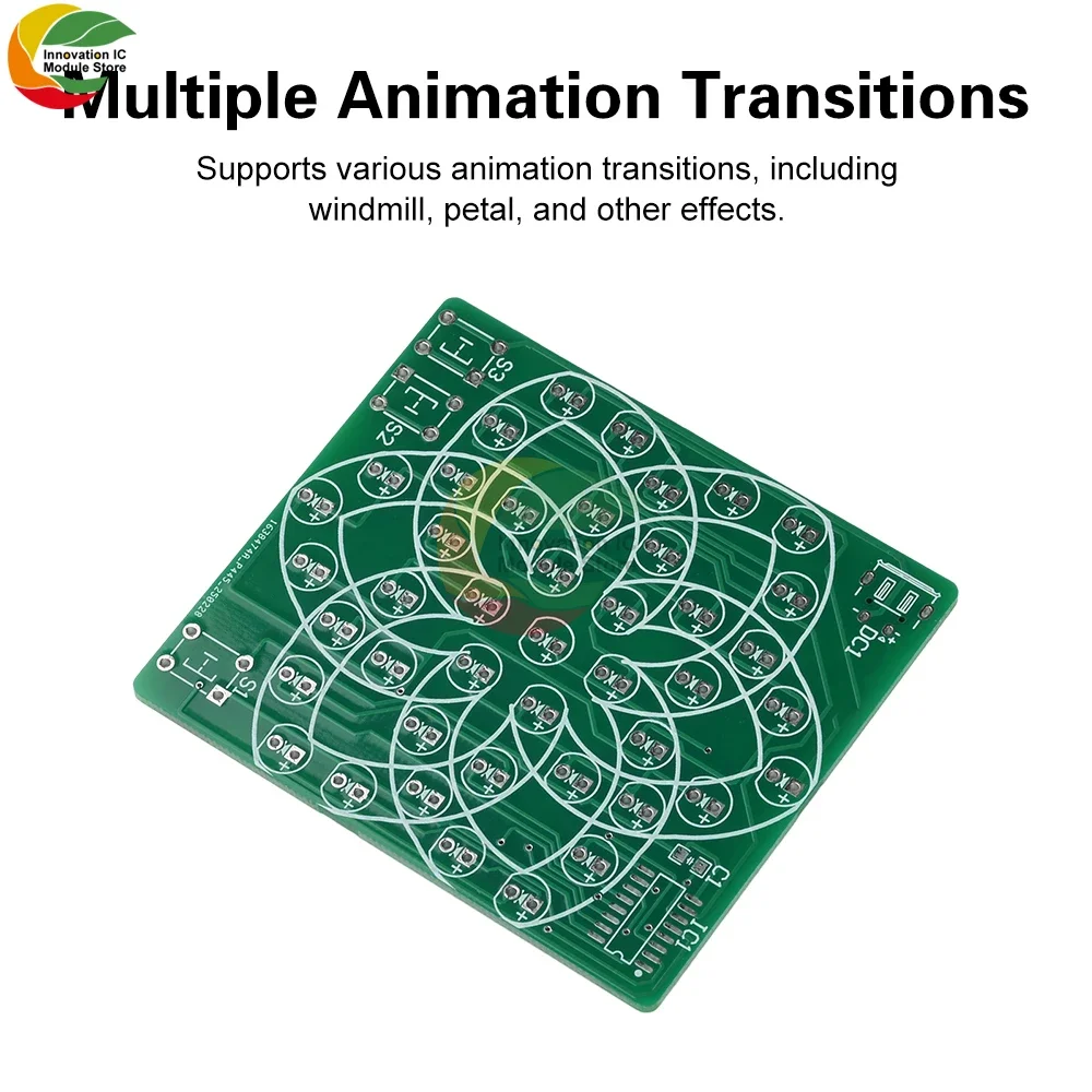 DC 4-5V Pattern Electronic Windmill 43LED Flow Light Kit Fun DIY Electronic Production Skills Training Parts Micro USB Interface