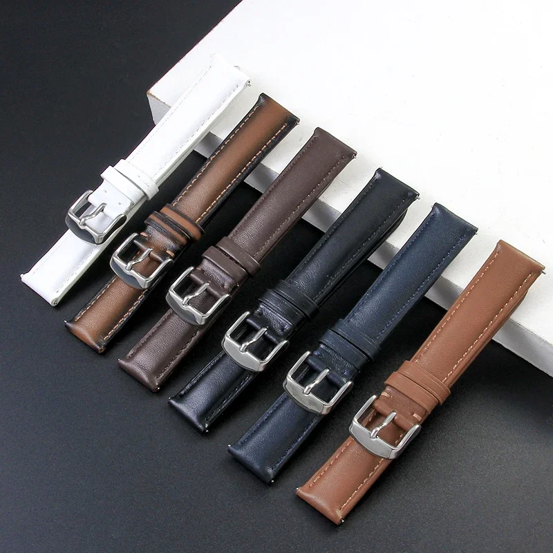 Correas de reloj de cuero de vaca genuino de alta gama para Fossil Burberry Casio correa transpirable a prueba de sudor con hebilla de mariposa 14 16 18 20mm