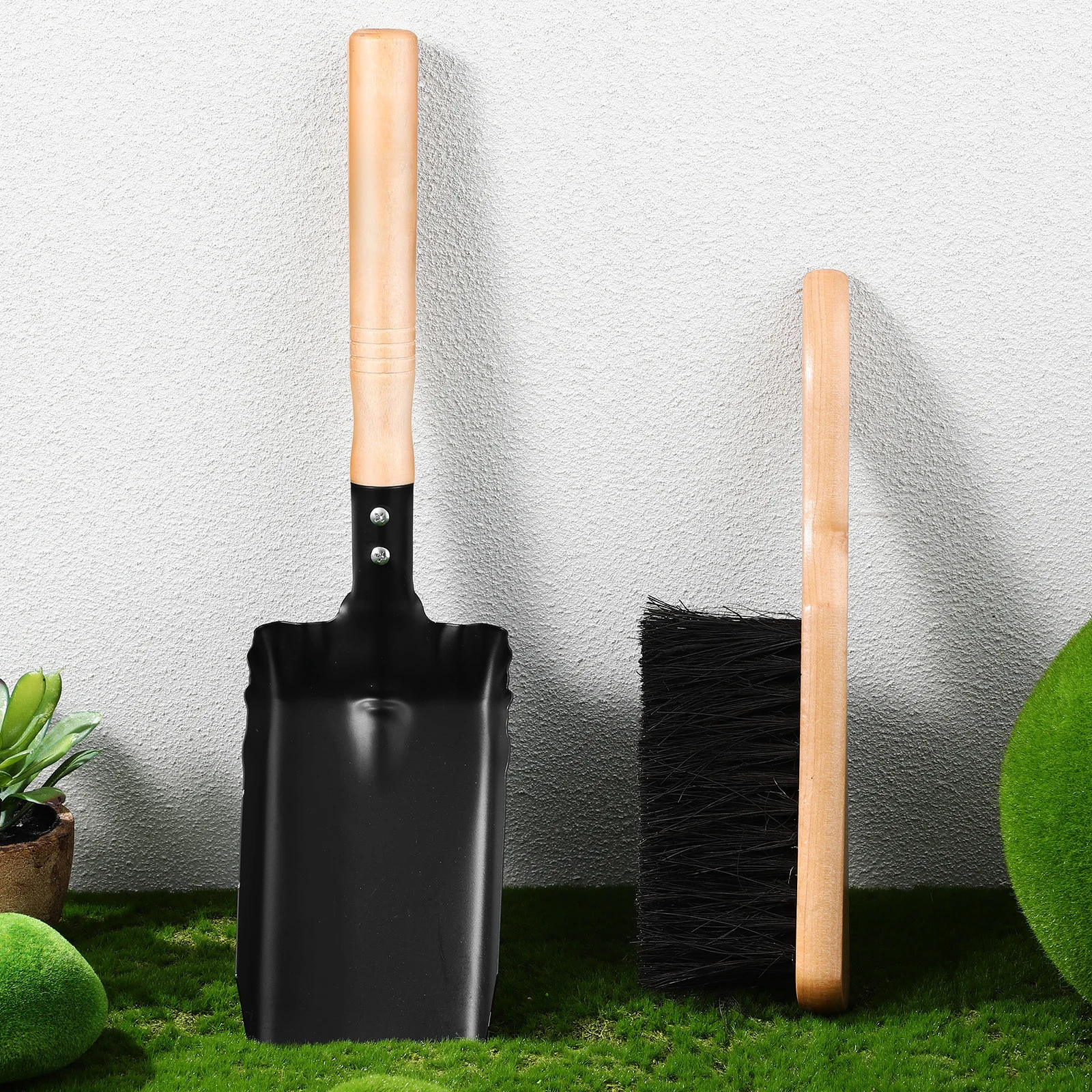 1 مجموعة صغيرة مجرفة مكنسة الفحم الرماد أداة لتنظيف الموقد المدمجة فرشاة الغبار الخشب مقبض موقد الفحم مغرفة فرشاة الموقد مجموعة #2