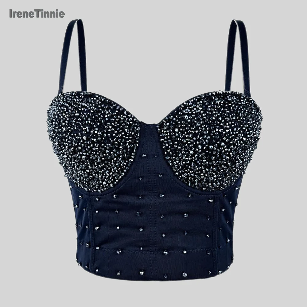 IRENE TINNIE Short Crop Top Handwork Beading Bustiers Sexy Corset Colorful Tank Top Women's Binder Bra, 2025 New Fashion