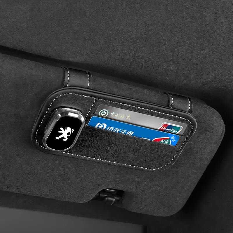 

Car Sun Visor Organizer Leather Card Slot Sunglasses Holder for Peugeot 2008 3008 4008 5008 206 308 408 508