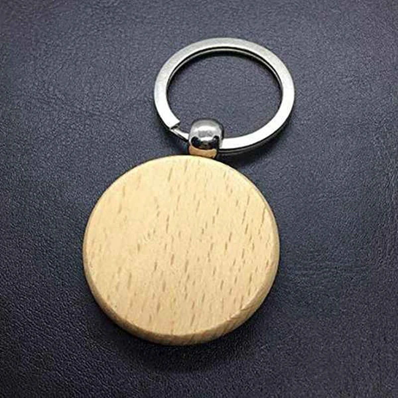 50Pcs Blank Round Wooden Key Chain Diy Wood Keychains Key Tags Can Engrave Diy Gifts Eco-Friendly