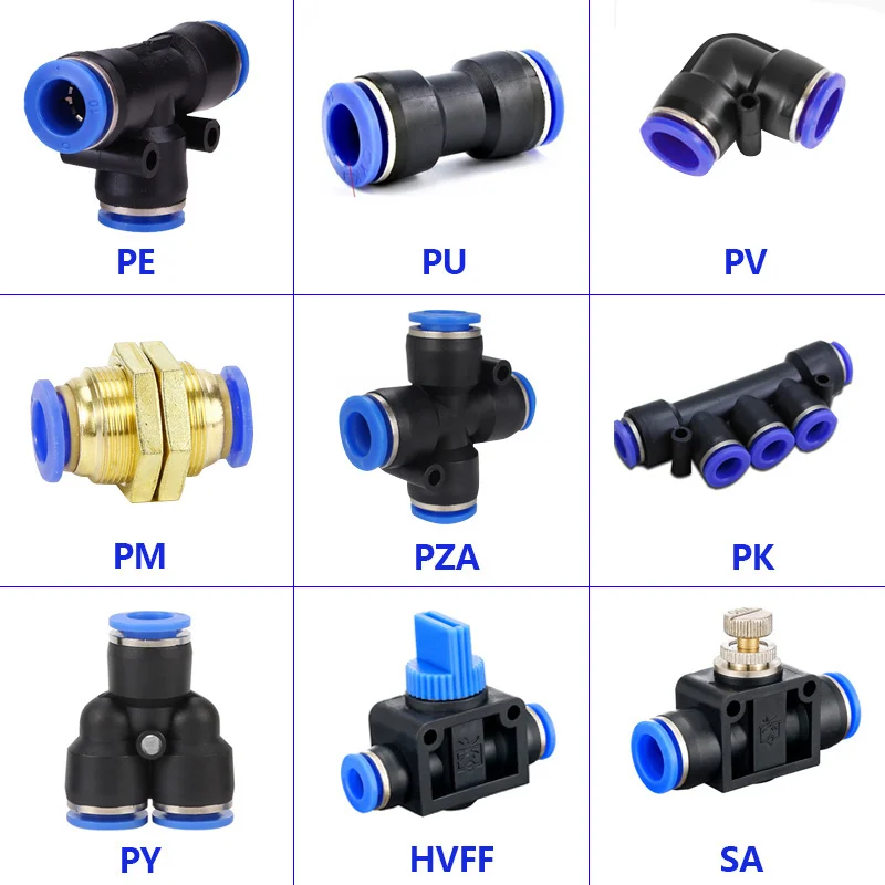 Pneumatic Fittings PY/PU/PV/PE/HVFF/SA Series Air Pipe Hose Push in Quick Coupling 4mm 6mm 8mm 10mm 12mm Plastic Tube Connectors