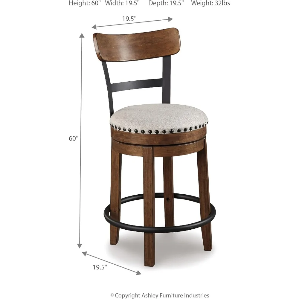 Valebeck Rustic Farmhouse 24.5â€ Counter Height Swivel Bar Stool, Brown