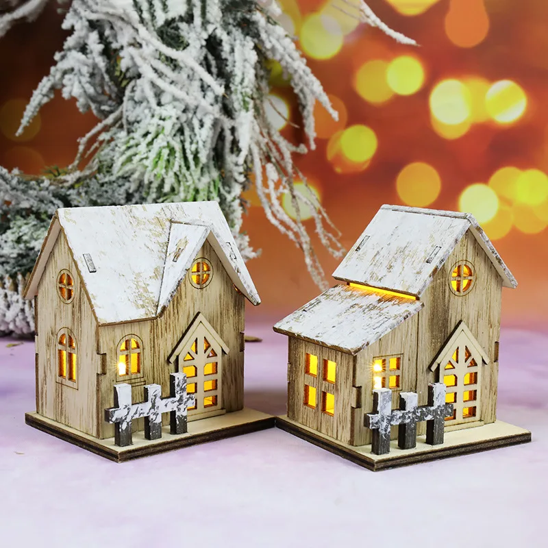 Christmas New Decorative Light-emitting Small Wooden House Fun LED Wooden Christmas House Christmas Desktop Decorations Hanging