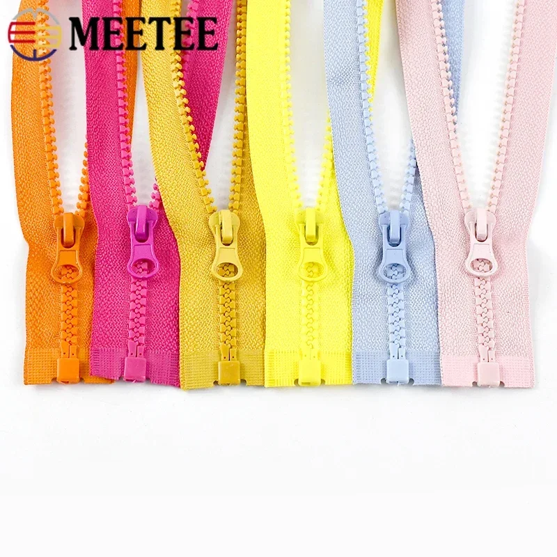 2Pcs Meetee 40-120cm 5# Resin Colorful Zipper Open-End Auto Lock Decorative Zip for Bag Backpack Garment DIY Sewing Accessories