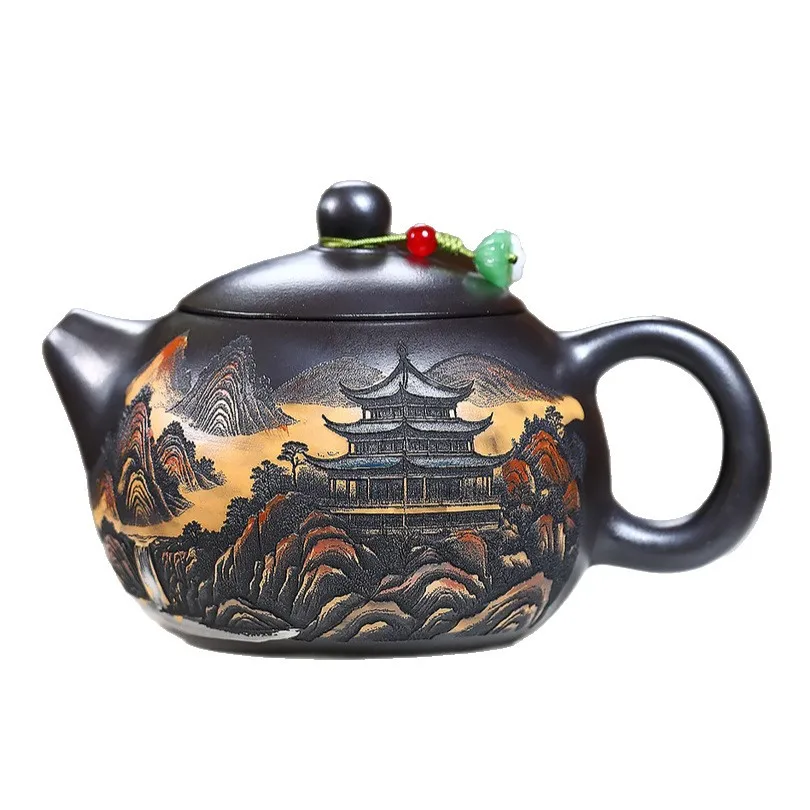 Teapot Popular One-piece Delivery Yixing Zisha Pot Raw Ore Stone Yellow Mud Handmade Splendid Xishi High-end Teapot Tea Set