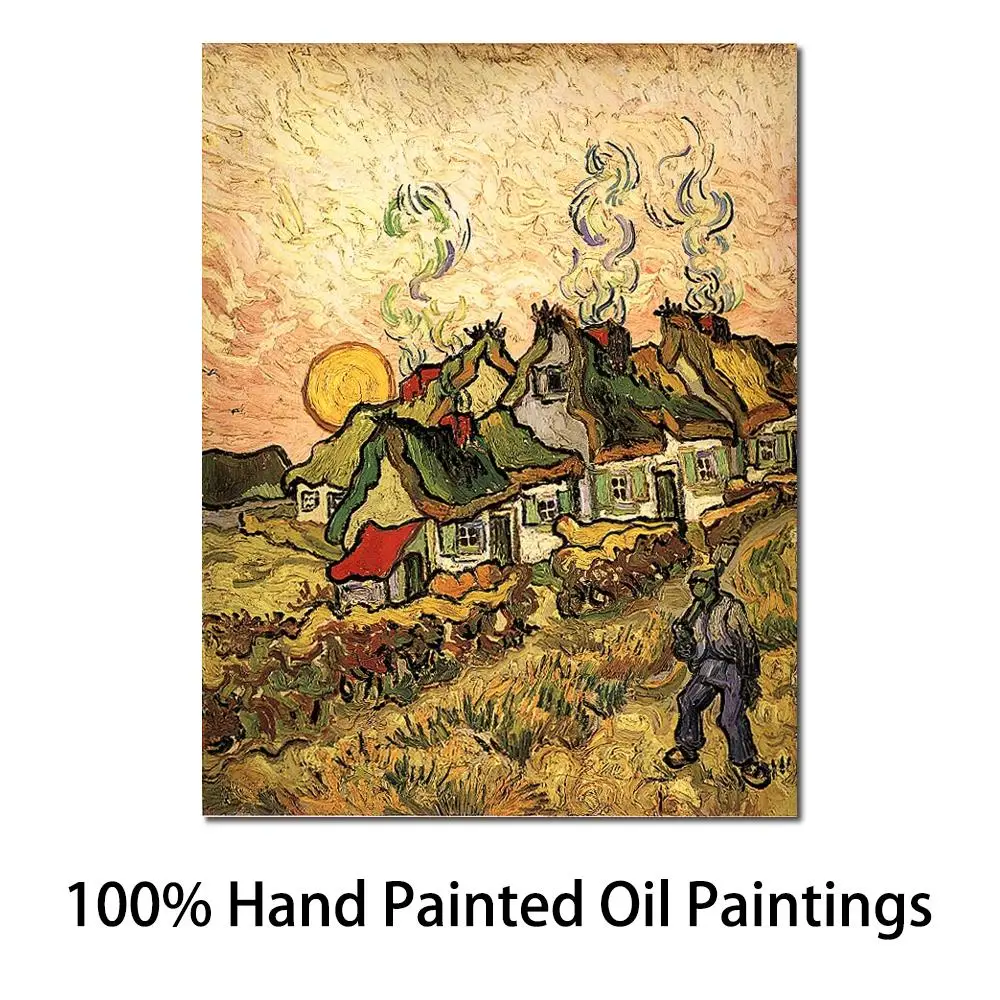 

Canvas Art Thatched Cottages Vincent Van Gogh Landscape Painting Handmade Oil Reproduction Modern Artwork Restaurant Wall Decor