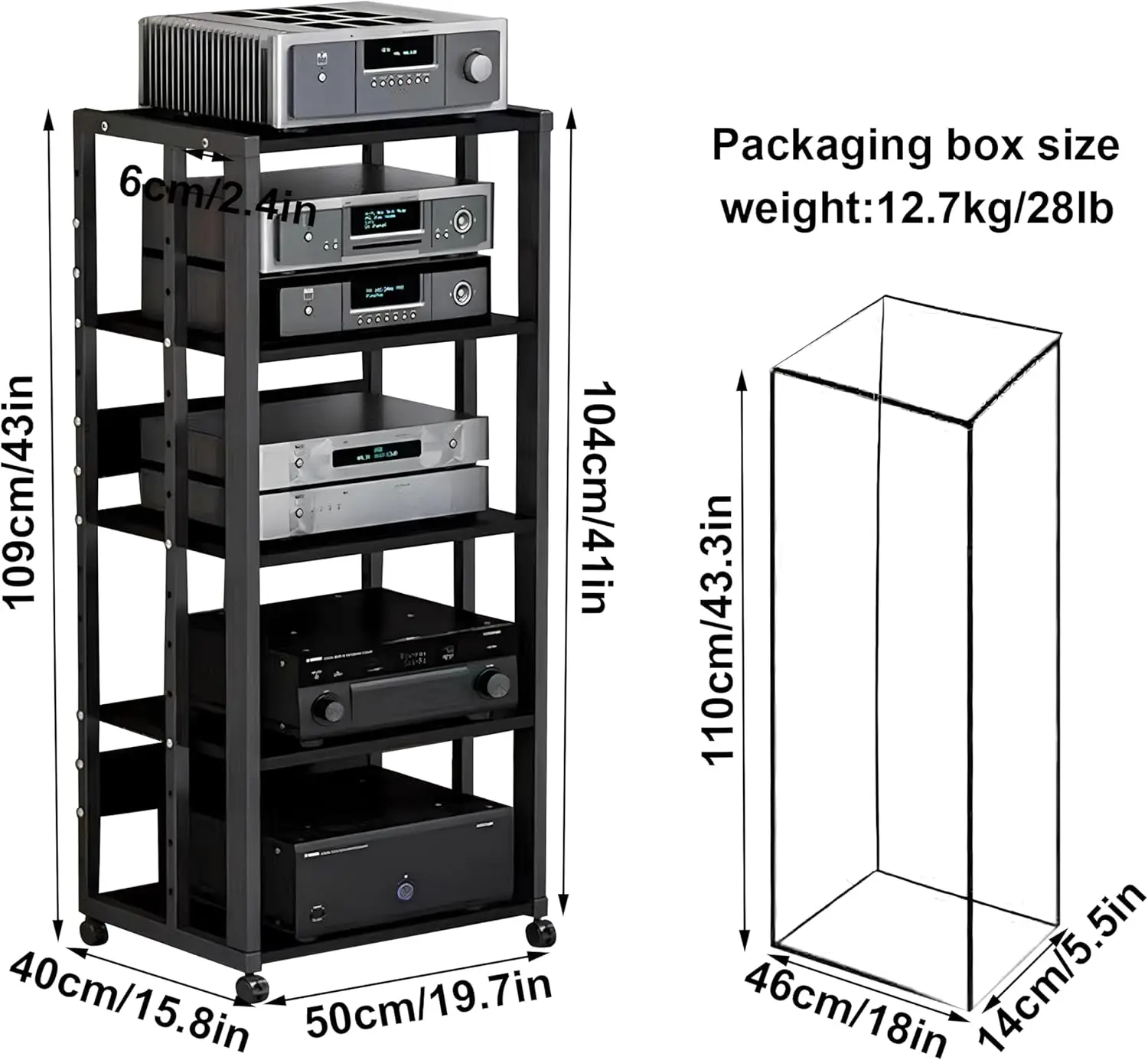 Media Stand, Stereo Audio Rack Stand, Media Cabinet, CD Rack Entertainment Stereo Component Organizer for Home, Office and Theat