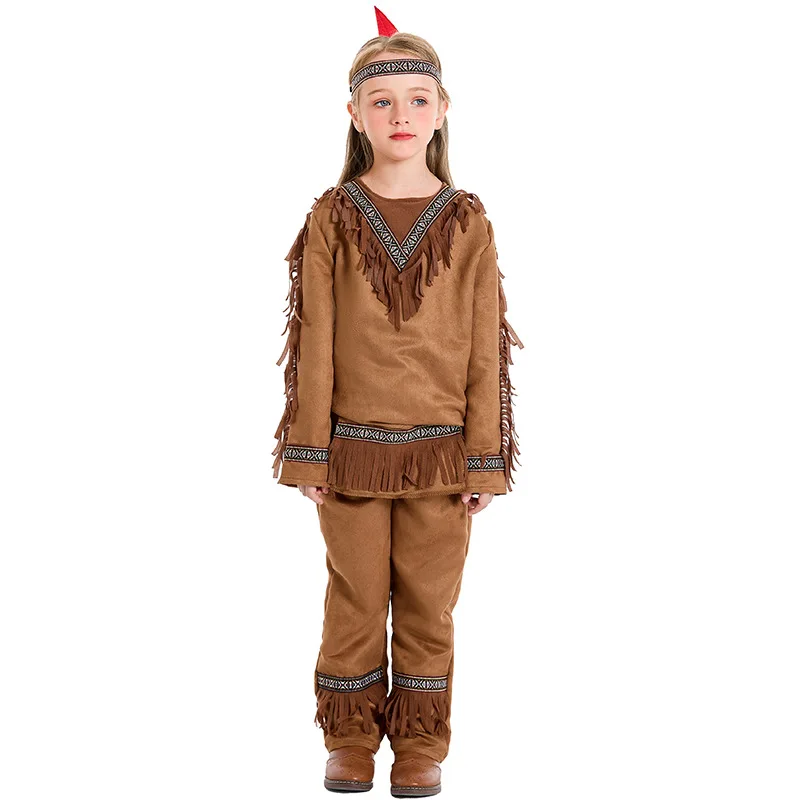 Halloween Costumes Kids Child Indian Chief Princess Native Huntress Costume Girls Purim Mardi Gras Fancy Cosplay Headwear Sets