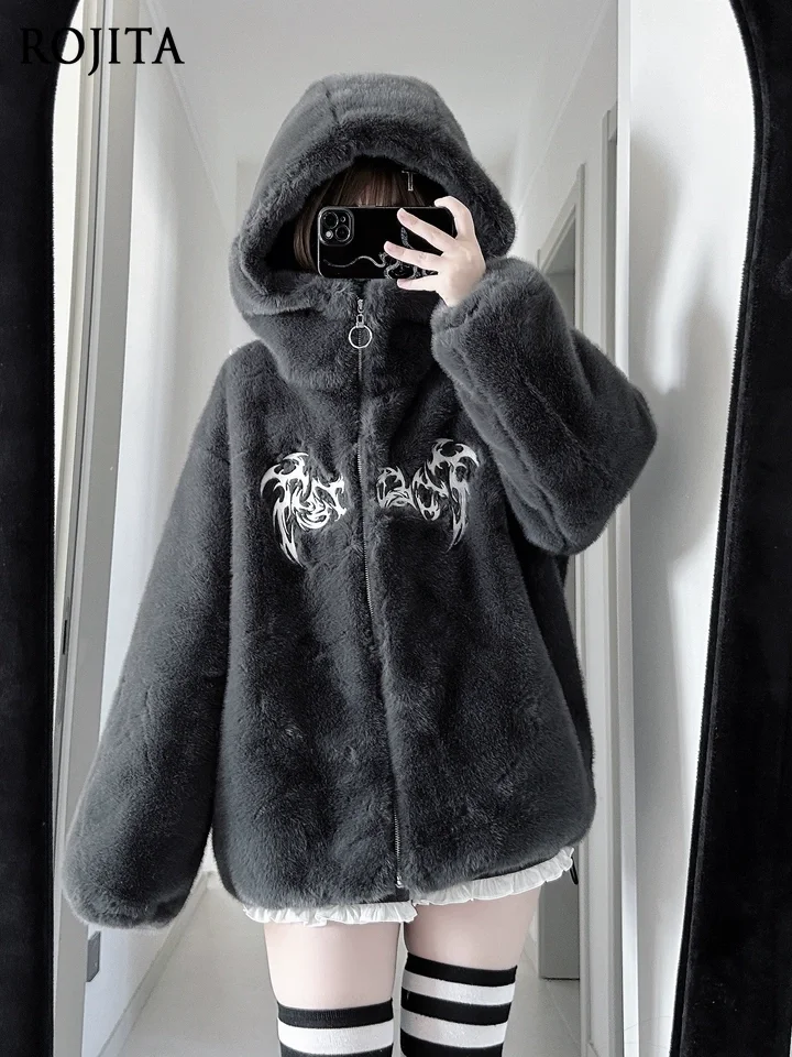 Original Design Fleece-Lined Faux Fur Coat Dark Gothic Mass-Produced Cotton Jacket for Women 2026 New Fluffy Jacket
