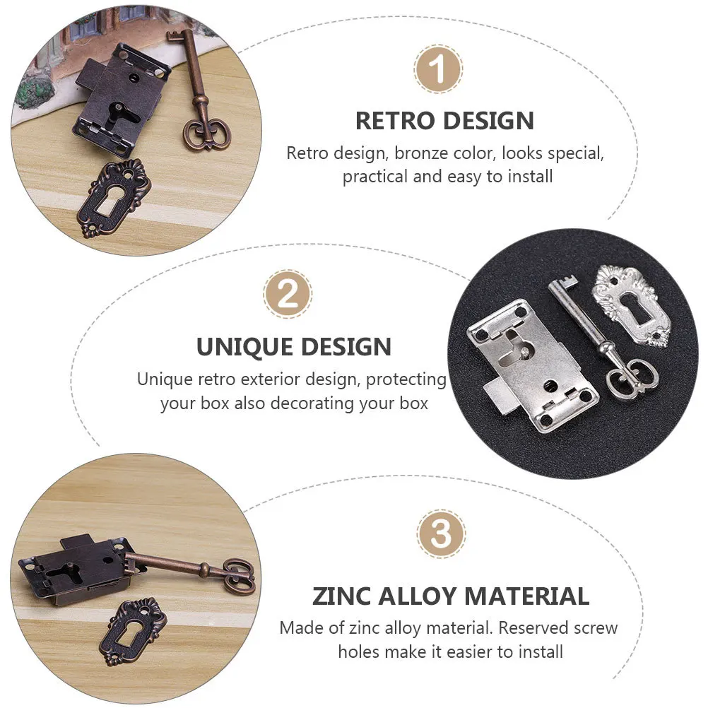 

2Pcs Cabinet Door Lock Bronze Alloy Durable Furniture Lock Decorative for Jewelry Box Drawer Cupboard