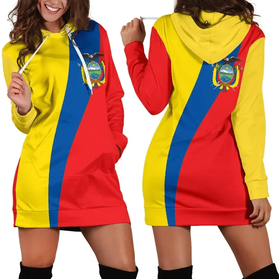 Ecuador Flag 3d Women Hoodie Dress Custom Name Retro Harajuku 3d Printed Flag Pullover Casual Sexy Women Hoodie Dress