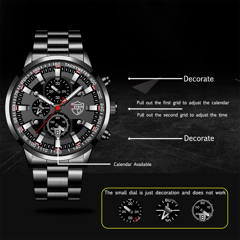 2023 Mens Watches Fashion Luxury Men Black Stainless Steel Quartz Wristwatch Man Business Casual Leather Watch relogio masculino