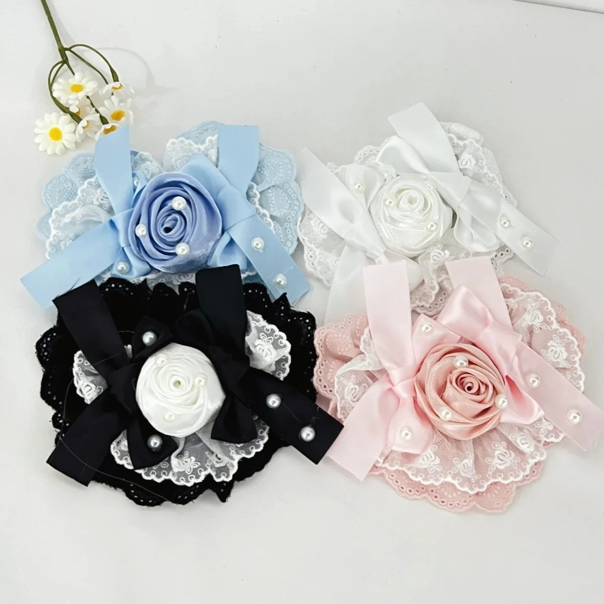 LOLITA Cappello a cilindro piccolo con fiocco in pizzo di perle Cappello da compleanno francese per ragazze Fermagli per capelli stile dolce Kawaii Accessori Lolita