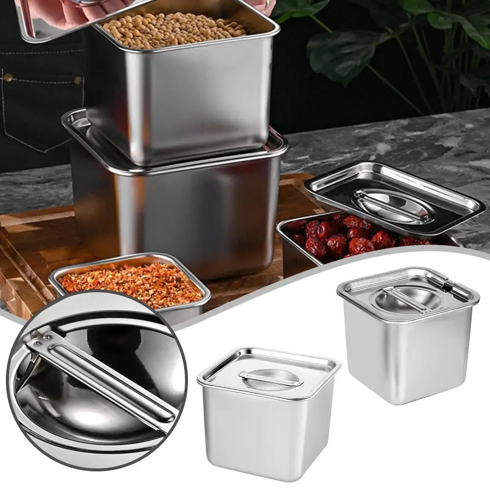 Square Stainless Steel Seasoning Box Condiment Storage Jar for Spices Pepper Kitchen Lard Tank Sauce Organizer Cooking Uten H3Q5