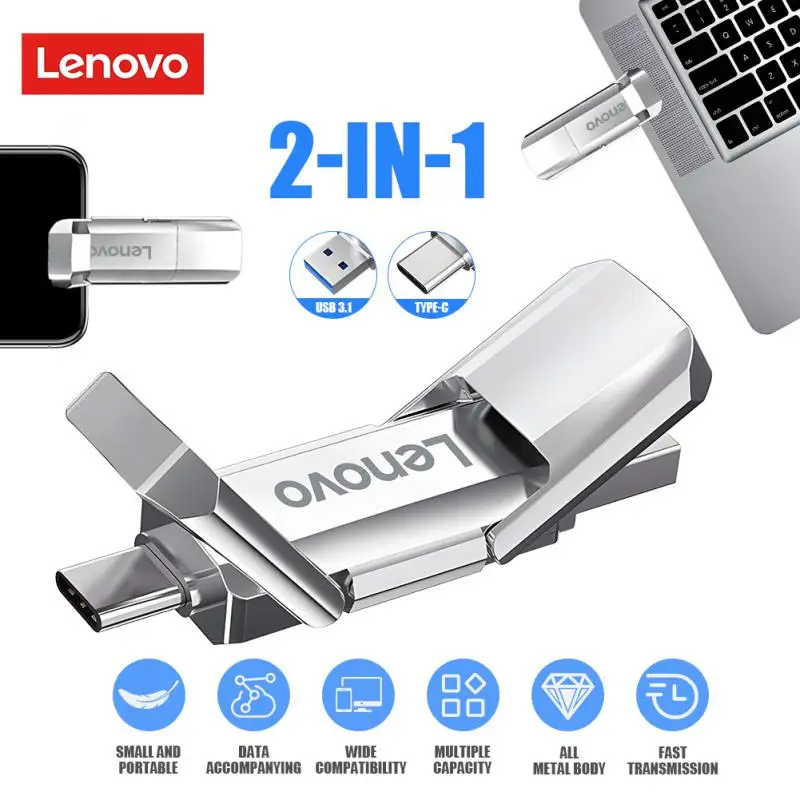 Lenovo-USB Flash Drive para Notebooks, Memory Stick, Tipo C Pendrive, Memory Stick, Alta Velocidade, 128GB, 2TB, 3,1