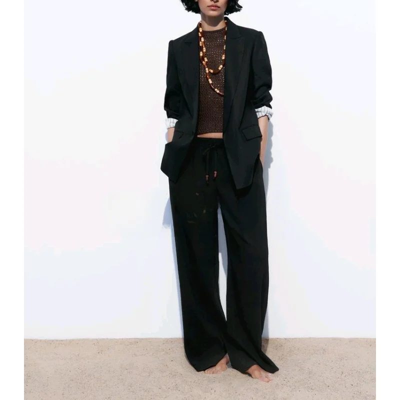 春の通勤 多用途 混紡素材 ショルダーパッド ロールスリーブ スーツジャケット パッド付き折り返し襟 春の通勤スタイル