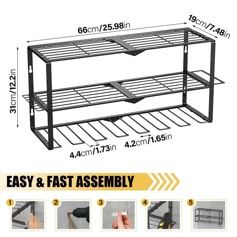منظم أدوات الطاقة المعدنية شديدة التحمل مع 7 حاملات مثقاب، رف تخزين المرآب للأدوات اللاسلكية، رف ورشة عمل متوافق