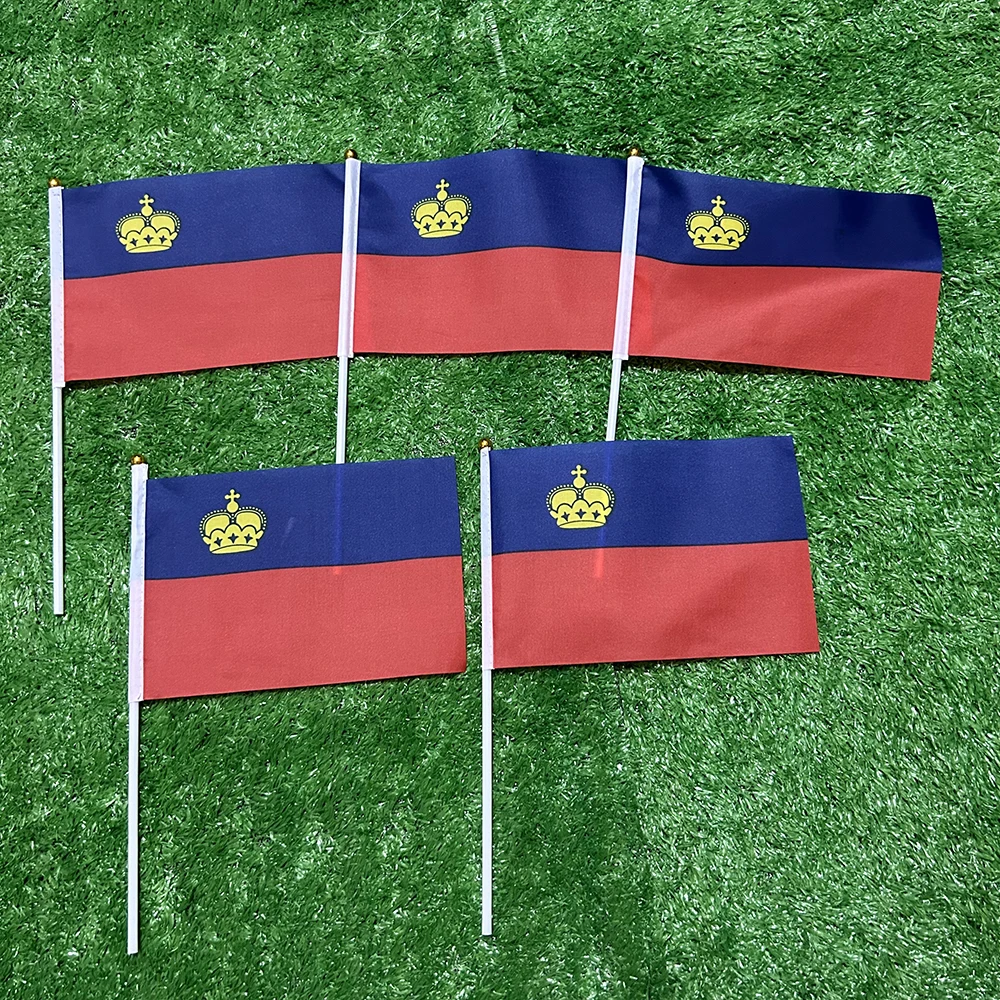 SKY FLAG Liechtenstein hand Flag 10/20/50/100pcs 21*14cm Liechtenstein Hand Waving Flags With plastic pole For Sports Activity