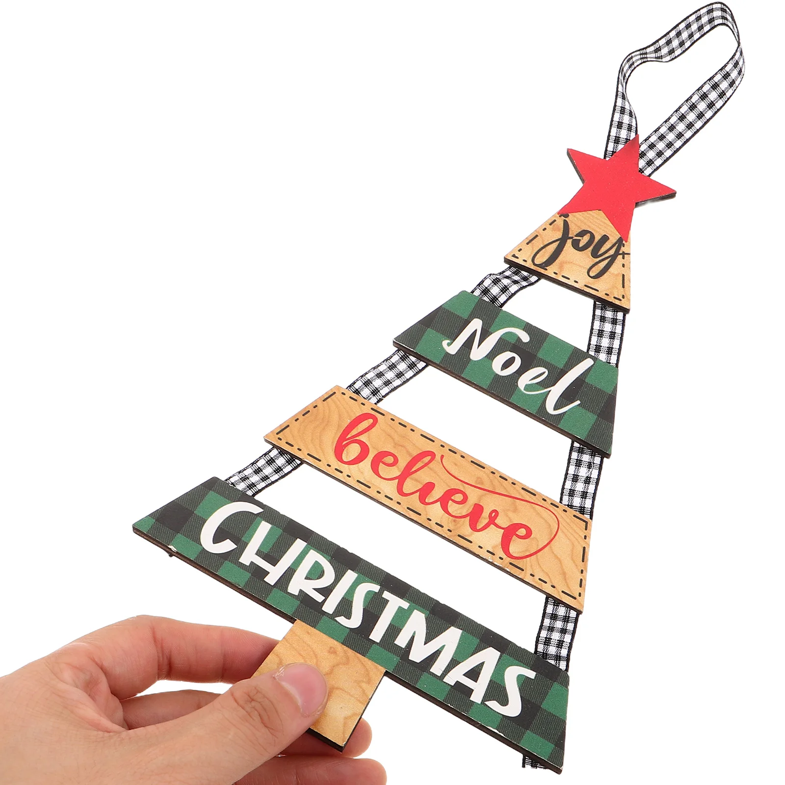

4pcs Christmas Wooden Ornaments 7.86X5.11X0.31In Rustic Tree Cutout Farmhouse Holiday Wall Decor Door Hanger Porch Sign Hanging