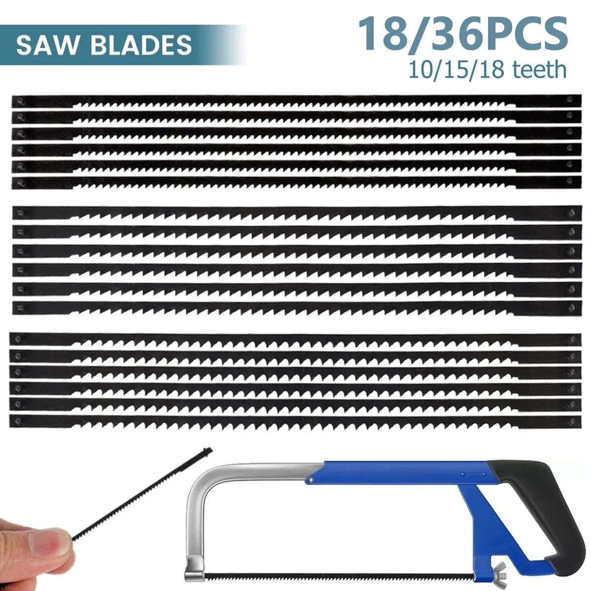18/36Pcs 5Inch Scroll Saw Blade Set Carbon Steel 10/15/18 Teeth Mini Hacksaw Blade for DIY Woodworking Wood Plastic Foam Cutting