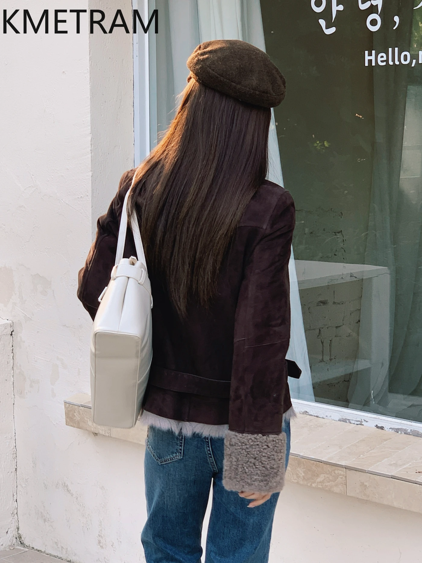 معطف فرو من صوف الماعز الطبيعي من KMETRAM معطف نسائي للتخسيس وبني عميق ملابس خارجية قصيرة سترة شتوية 2025 duбlenка vrouwska