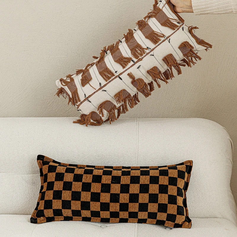 30X65CM Long Strip Throw Pillow Cover Mid Ancient Beige Brown Stamping Waist Cushion Cover Decor Home Decorative Pillowcase