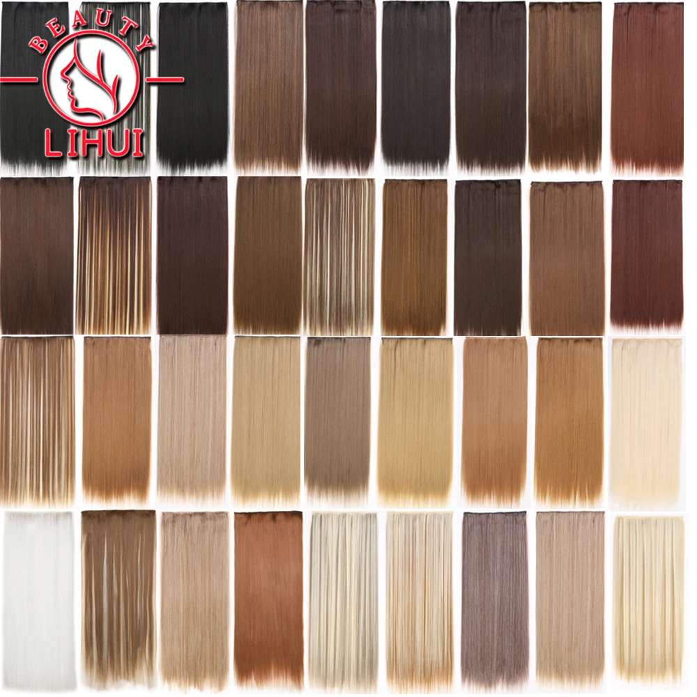 Synthetic Clip In Hair Extensions Long Straight Hairpieces 5 Clips in One Piece Hair Extension Multi Colorful Hair Piece LIHUI image 5