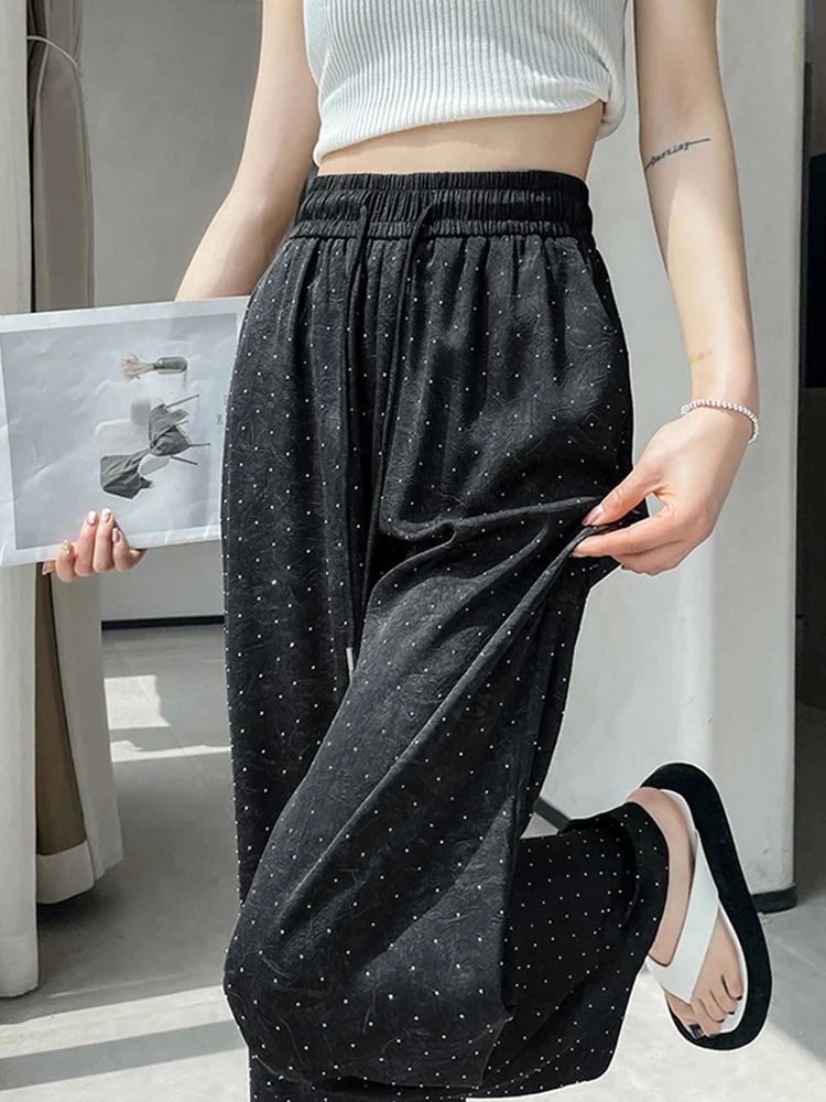 

Solid Color Fashion Office Ladies Casual Women Pants Chic Flares Simple Lace-up Basic High Waist Loose Full Length Female Pants