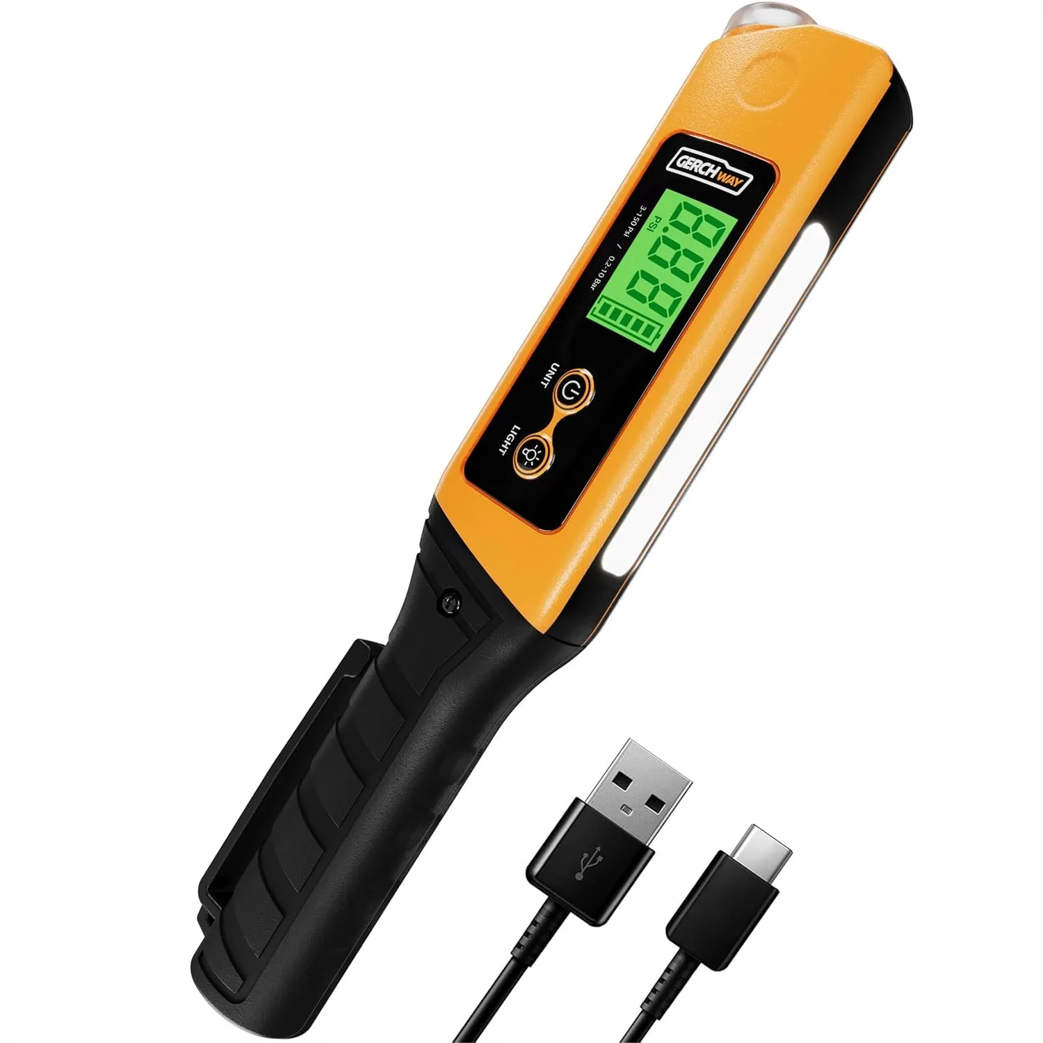 

2-in-1 Digital Tire Pressure Gauge with Magnetic LED Work Light, USB Rechargeable, 150 PSI