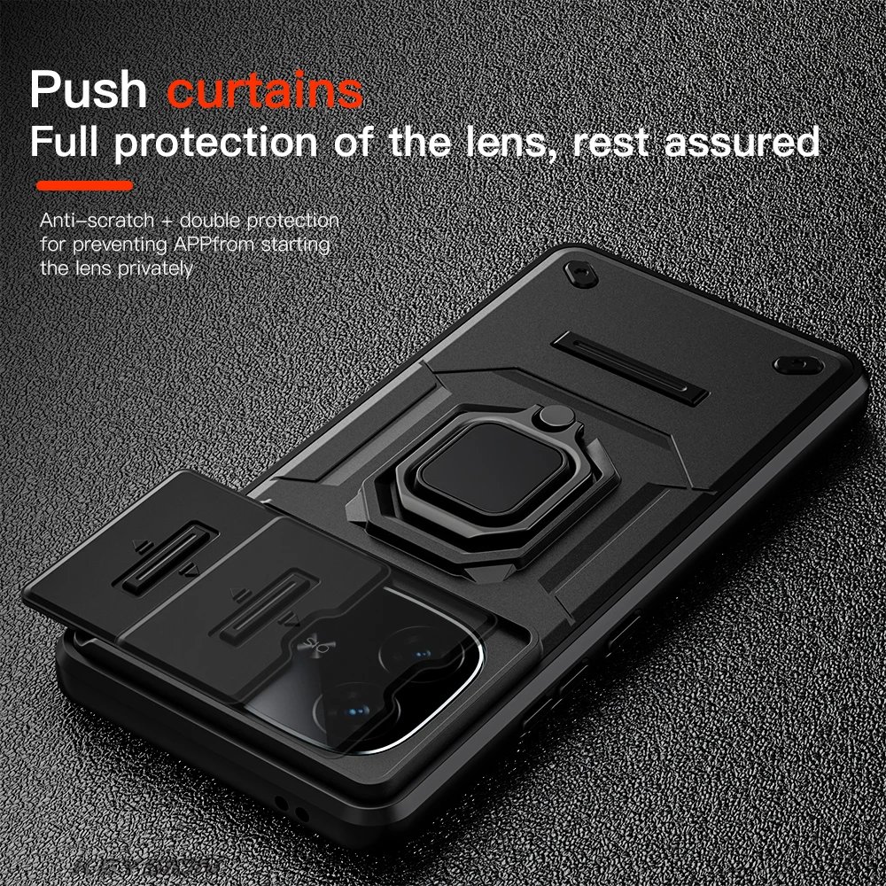 KEYSION Shockproof Case for IQOO Z9 5G Z9 Turbo Slide Push Pull Camera Lens Protection Ring Phone Cover for for IQOO Z9 Turbo 5G