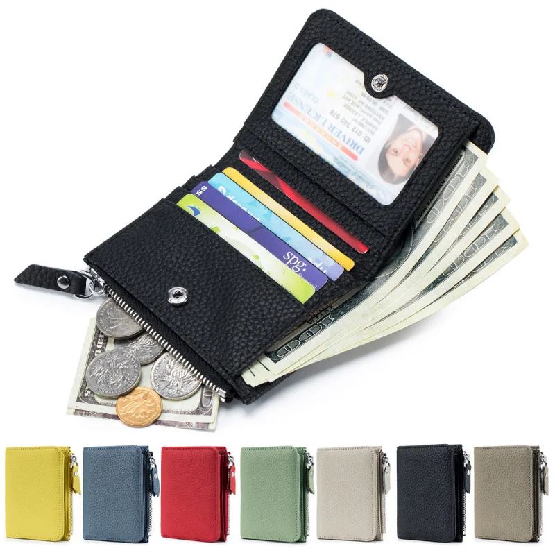 Western New Ultrathin Short Style RIFD Blocking Leather Women Wallet Candy Color Zipper Design Coin Purse for Ladies