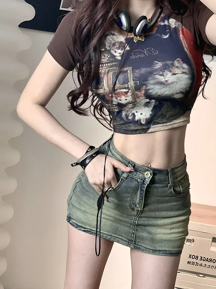 

High Waist Denim Skirt Women's Half Body Skirt Spicy Girl Retro Wrap around Skirt Summer New Style Commute Style