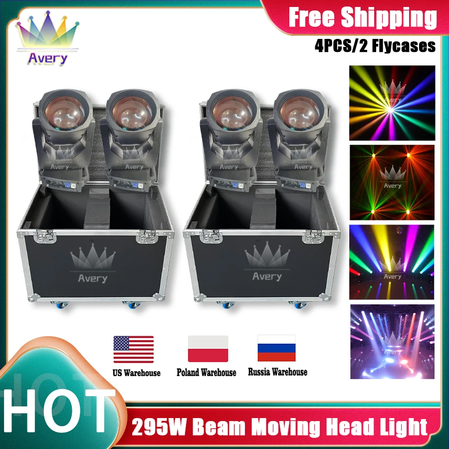 

0 Tax 4Pcs 295W 12R Beam Moving Head Lighting With 2Flight case 8+8+8 Prism Double Prism Stage Effect Light For DJ Disco Party