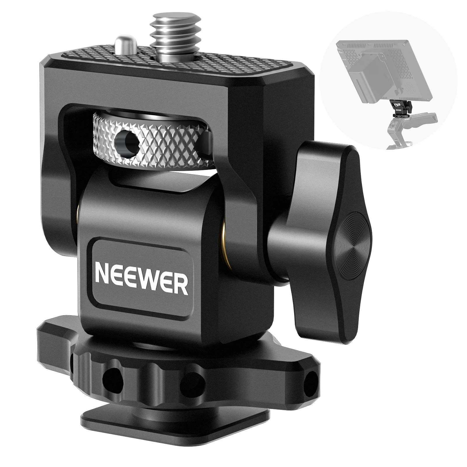 NEEWER DSLR Camera Clamp Adjustable Monitor Mount with Cold Shoe Anti Twist 1/4