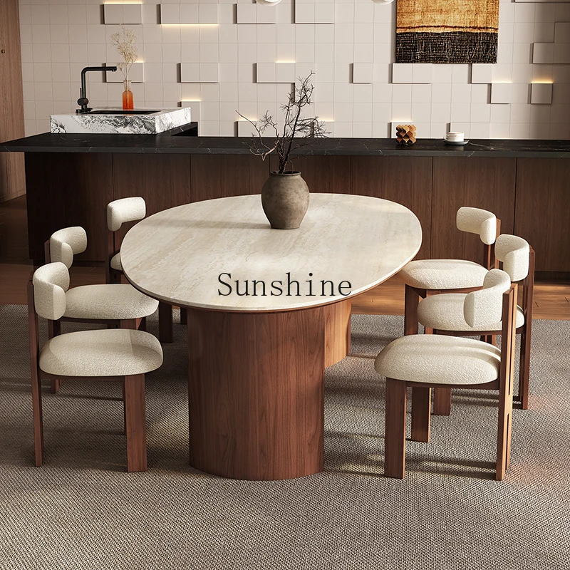 travertine water drop-shaped rock slab dining table, small apartment coffee table, quiet antique style, solid wood household