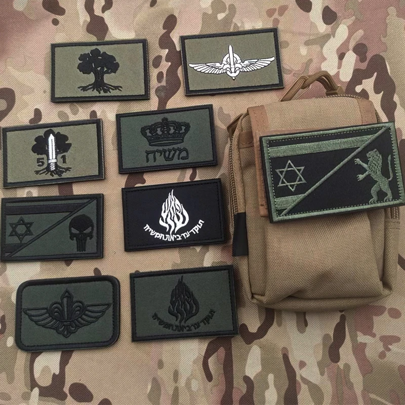 Army green Israel Iron Sword military Embroidered Badge Tactical Stickers On Clothing With Hook And Loop