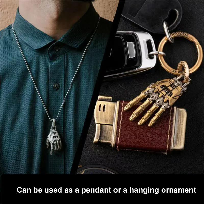 จี้รูปมือหุ่นยนต์แบบใหม่ จี้มือไบโอนิคแบบกลไกพร้อมสายคล้อง ข้อต่อนิ้วขยับได้ จี้รูปมือหุ่นยนต์สำหรับผู้ชาย/ผู้หญิง