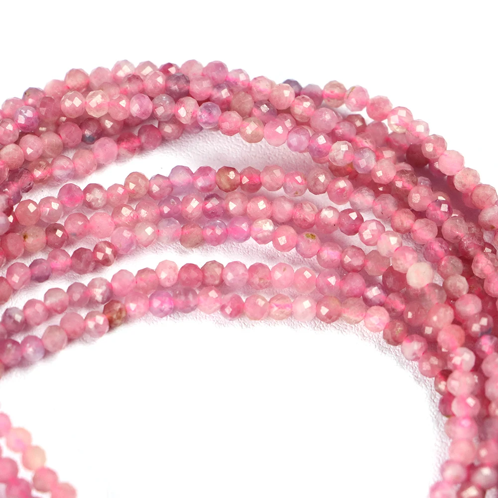 Natural Pink Tourmaline Faceted Beads 2/3 MM Round Loose Crystals Stones Bead For Jewelry Making Bracelets Necklace Accessories