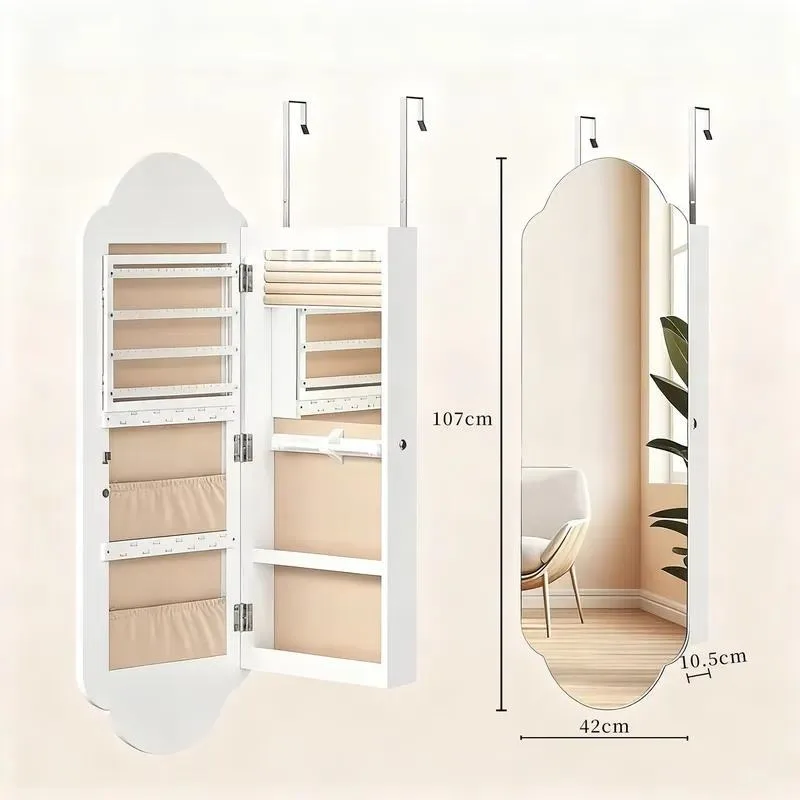 Wall Mounted Vanity Mirror Jewelry Storage Cabinet for Bedroom Living Room Door Hanging Practical Furniture Organizer