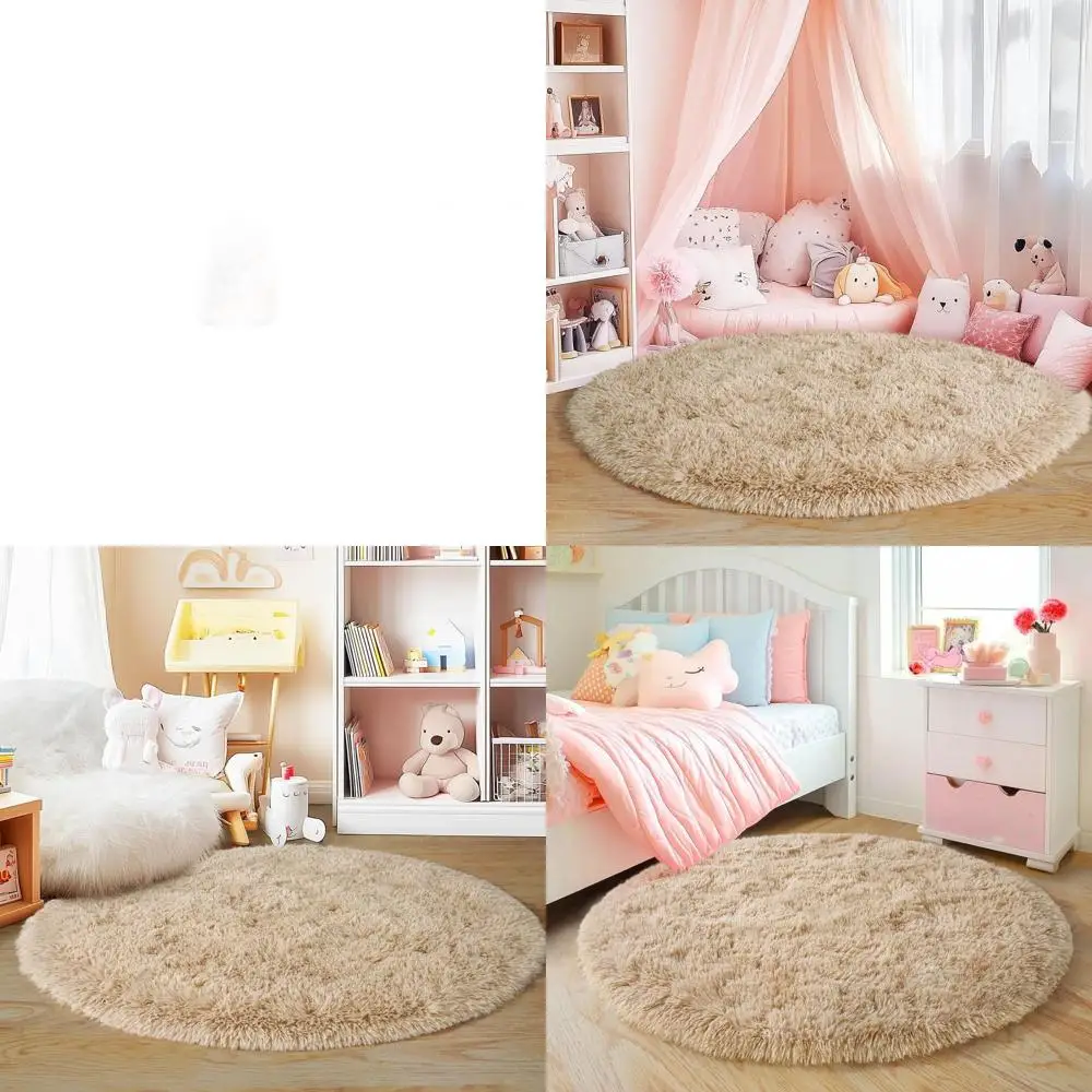 

Плюшевый бежевый круглый ковер 6 x 6 футов, идеально подходит для детских комнат и игровых зон, мягкий коврик для домашнего декора