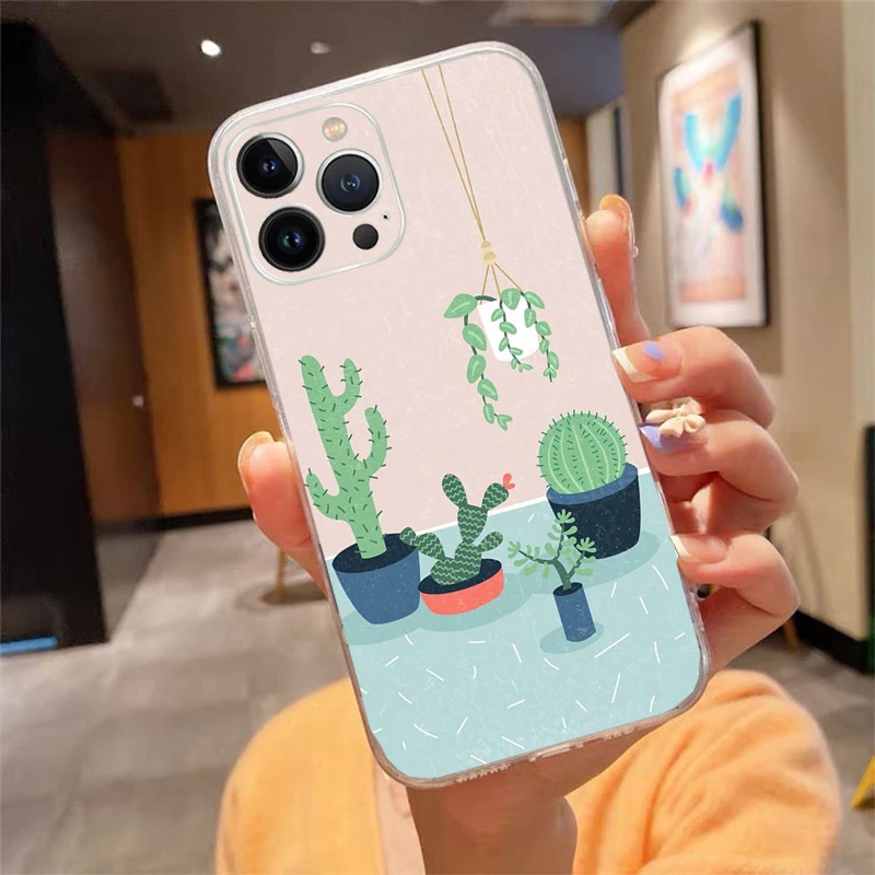 

Phone Case Carcasa Funda For iPhone 17 Pro Max Air 16 15 14 13 Pro Max 15 16 Pro 15Plus Cactus Flower Case