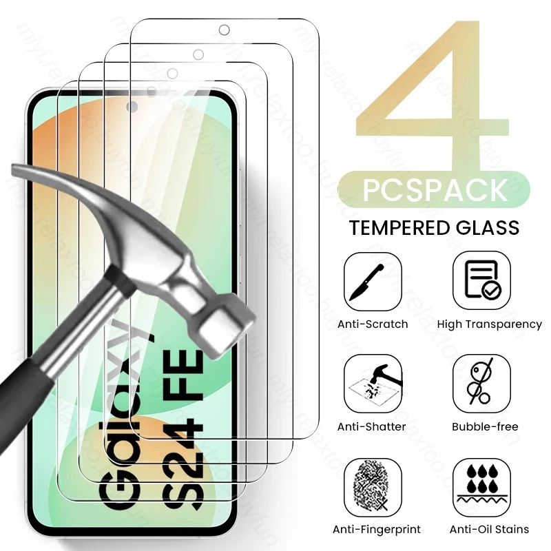 SamsungS24FE 5G Case 4Pcs Screen Protector for Samsung Galaxy S24 FE 5G Tempered Glass Protect Glass Sumsung S24FE S 24 FE 24FE