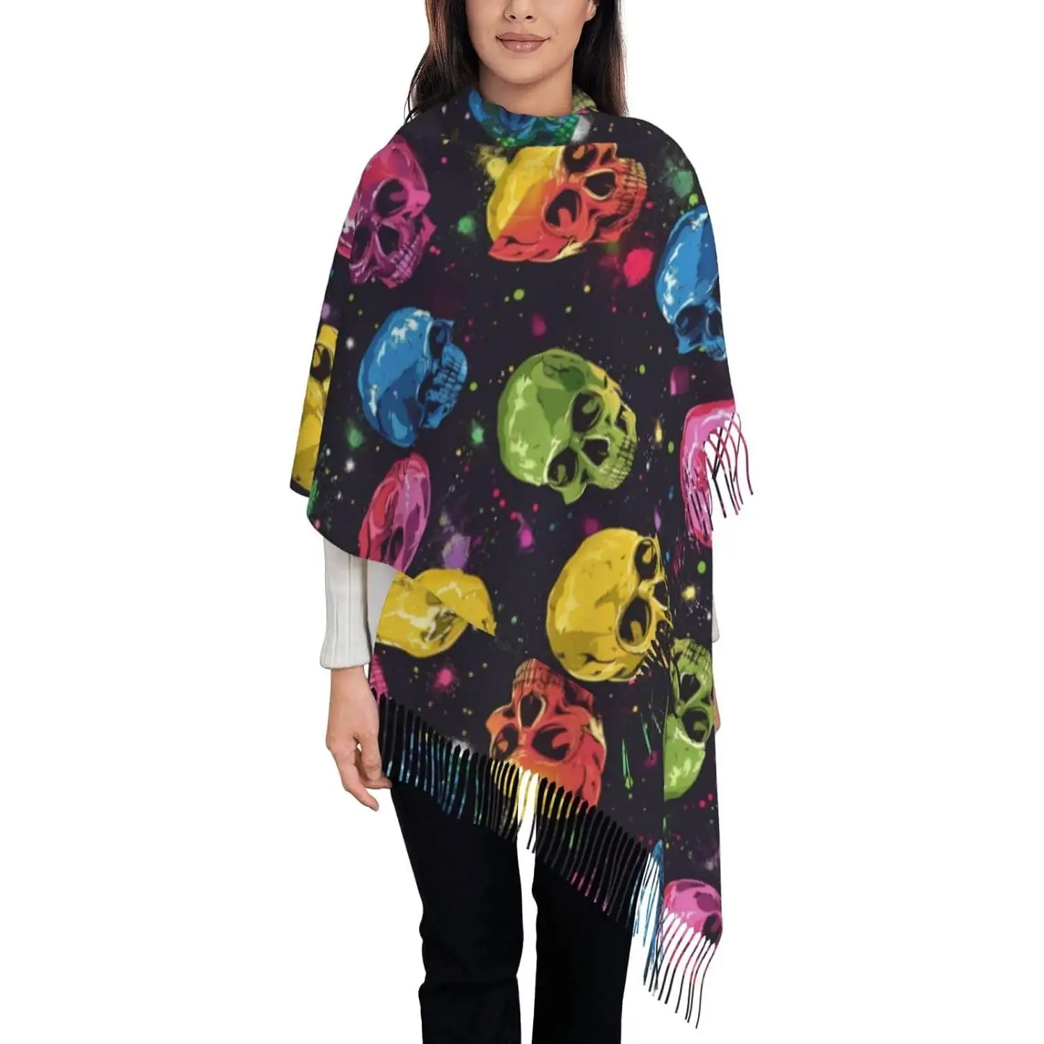 

Хэллоуин, зима, мягкий шарф, женские теплые шали, уютный шарф с кисточками, шаль для подарка, женская весна-осень-зима